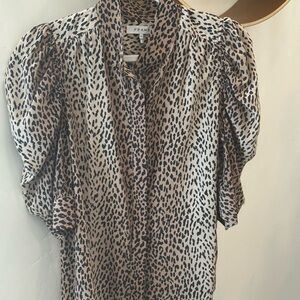 Frame Denim Black and White Puff Sleeve Blouse